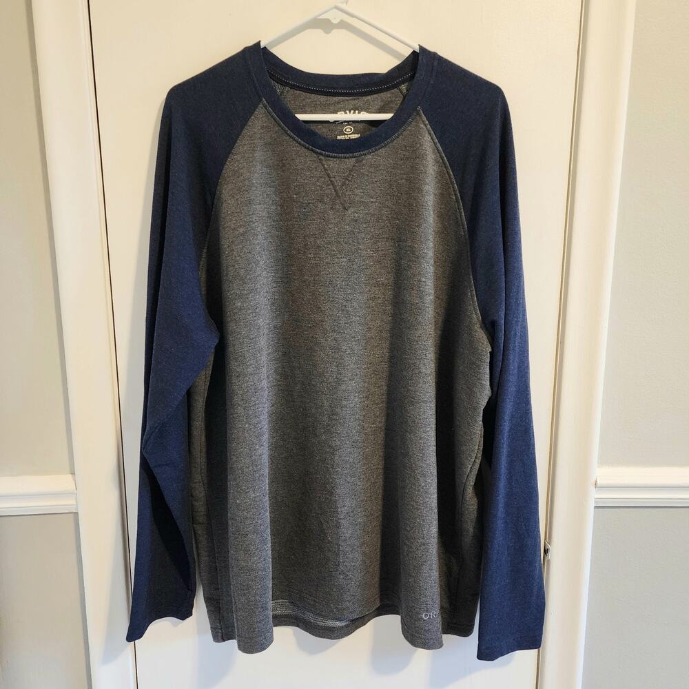 Orvis Shirt Men's XL Blue And Gray Raglan Long Sleeve Baseball Shirt